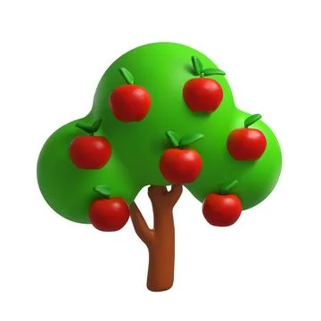 Green tree with apples 3D realistic vector illustration, apple tree farm plant Stock Illustration