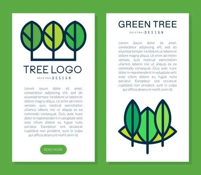Green Tree Banner Design with Logo and Text Sample Vector Template Illustrazione stock
