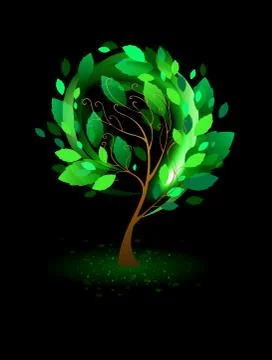 Green tree on a black background Stock Illustration