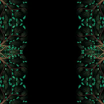 Green Tree Border isolated on Black Background Stock Illustration