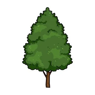 Green tree cartoon drawing on white background Stock Illustration