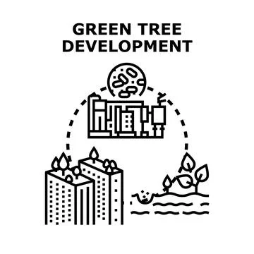 Green tree development improving cityscape and ecology Stock Illustration