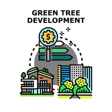 Green tree development improving urban sustainability concept Stock Illustration
