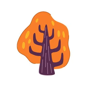 Green tree doodle flat cartoon vector illustration Stock Illustration