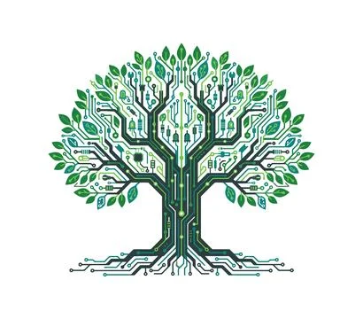 Green tree with electronic circuit branches イラスト素材