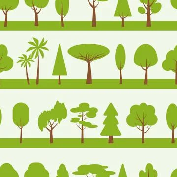 Green tree forest line seamless pattern vector Stock Illustration
