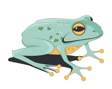Green tree frog lo-fi 2D cartoon character Stock Illustration