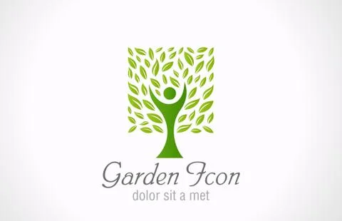 Green tree garden logo template. ecology bio design. organic eco symbol. Stock Illustration