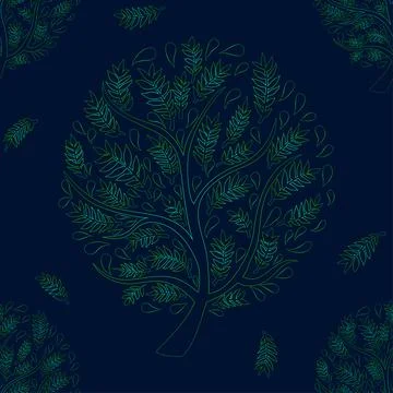 Green Tree on Green Blue Background Stock Illustration