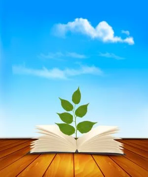 Green tree growing from open book. vector. Stock Illustration