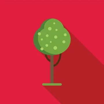 Green tree growing on red background with long shadow 스톡 일러스트