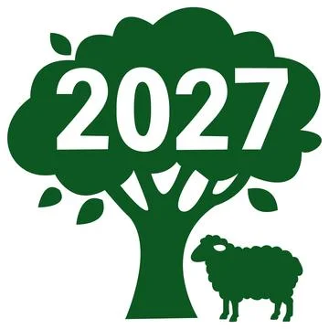 Green tree icon with 2027 and sheep silhouette Stock Illustration