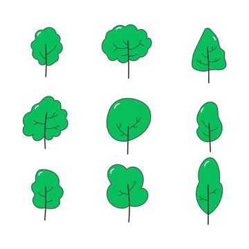 Green tree icon collection. flat style elements. isolated illustration Stock Illustration