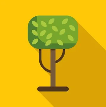 Green tree icon with flat design and long shadow Stock Illustration
