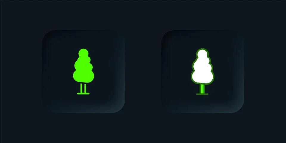 Green Tree icon isolated on black background. Forest symbol. Black square b.. Stock Illustration