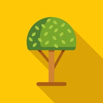 Green tree icon with long shadow yellow background Stock Illustration