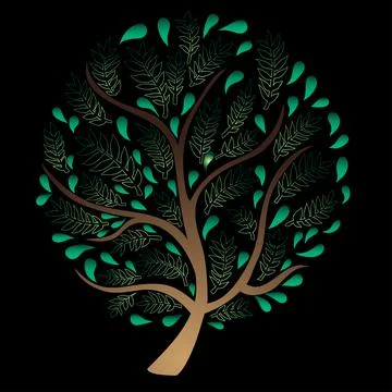 Green Tree isolated on Black Background Stock Illustration