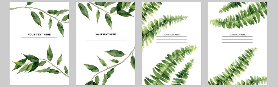 Green Tree Leaf background frame design. Ficus foliage and fern leaves frames Stock Illustration