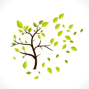 Green Tree with leaves develop in the wind. Ecology Design Background Stock Illustration