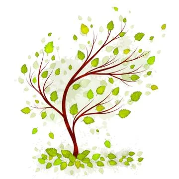 Green tree with leaves on white background Stock Illustration