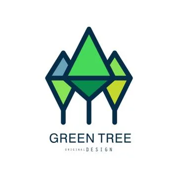 Green tree logo template original design, abstract organic element vector Stock Illustration
