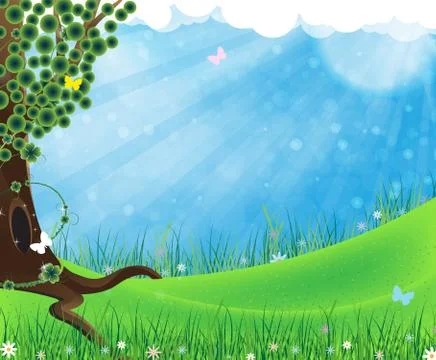 Green tree on meadow Stock Illustration