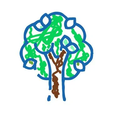 Green tree outline icon doodle drawing Stock Illustration