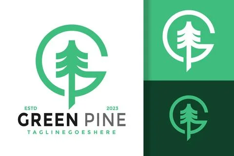 Green Tree Pine Logo Logos Design Element Stock Vector Illustration Template イラスト素材