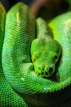 Green tree python (Morelia viridis) close-up. Portrait art. Foto stock