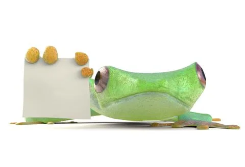 Green tree red eye frog with a blank sign 3d illustration Stock Illustration