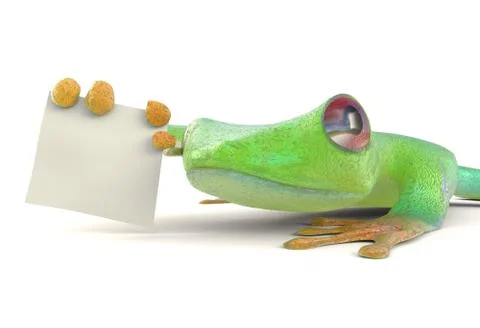 Green tree red eye frog with a blank sign 3d illustration Stock Illustration