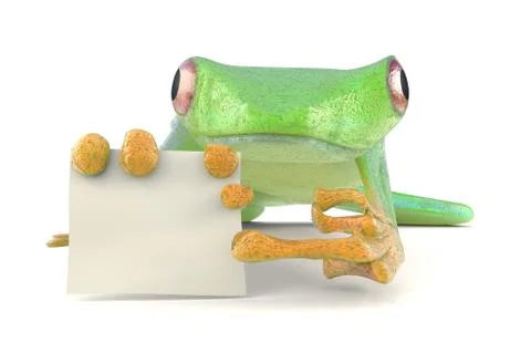 Green tree red eye frog with a blank sign pointing by toe 3d illustration Stock Illustration