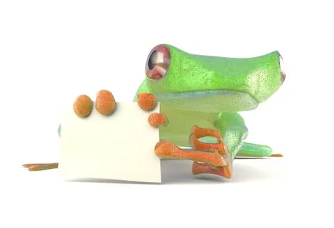Green tree red eye frog with a blank sign pointing by toe 3d illustration Stock Illustration