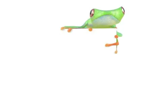 Green tree red eye frog sittin on the blank white sign 3d illustration Stock Illustration