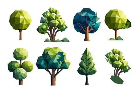 Green tree set isolated on white background, different tree vector collection Illustrazione stock