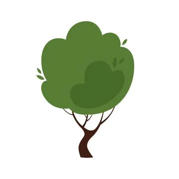 Green tree with simple leaves, trunk and foliage in summer or spring Illustrazione stock