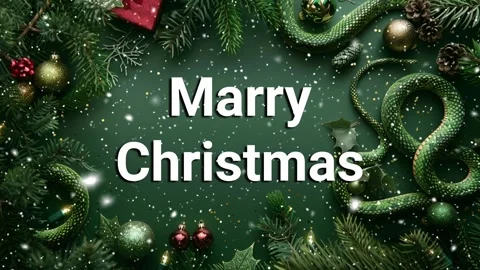 Green tree snake on a green background with Christmas tree branches. Stock Footage 264556687