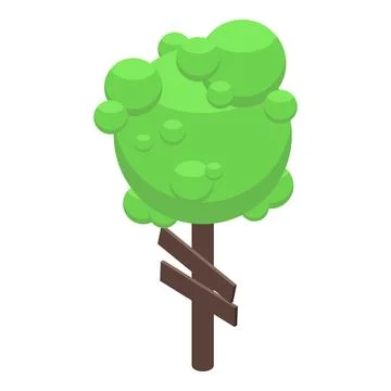 Green tree standing near empty wooden signpost isometric view Ilustração Stock