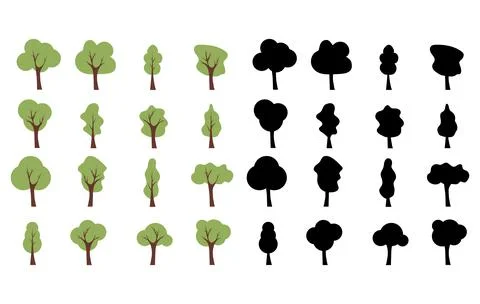 Green tree vector set with forest plant silhouettes for landscape nature Stock Illustration
