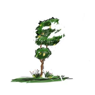 Green tree on white background ink paints Stock Illustration