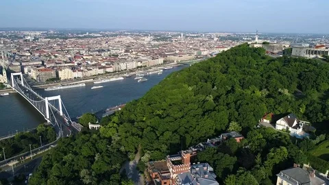 Green trees and cityscape on either sides of the river 库存影片 83695747