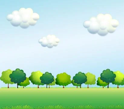 The green trees below the clear blue sky Stock Illustration
