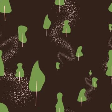 Green trees on black background. Illustrazione stock