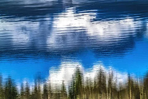Green Trees Clouds Blue Reflection Abstract Juanita Bay Kirkland Washington Stock Photos