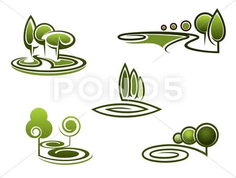 Green trees elements for landscape design Stock Illustration