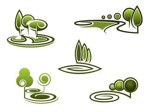 Green trees elements for landscape design Stock Illustration