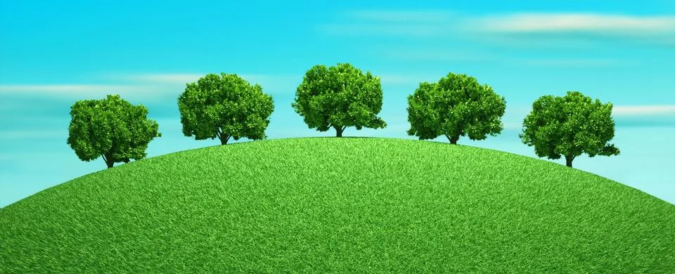 Green trees in field Illustrazione stock