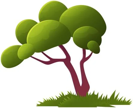 Green trees flat vector forest. Beautiful green leaves, bushes, grass on glade 库存插图