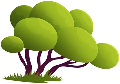 Green trees flat vector forest. Beautiful green leaves, bushes, grass on glade Illustrazione stock