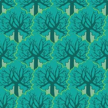 A green trees landscape seamless vector pattern Stock Illustration